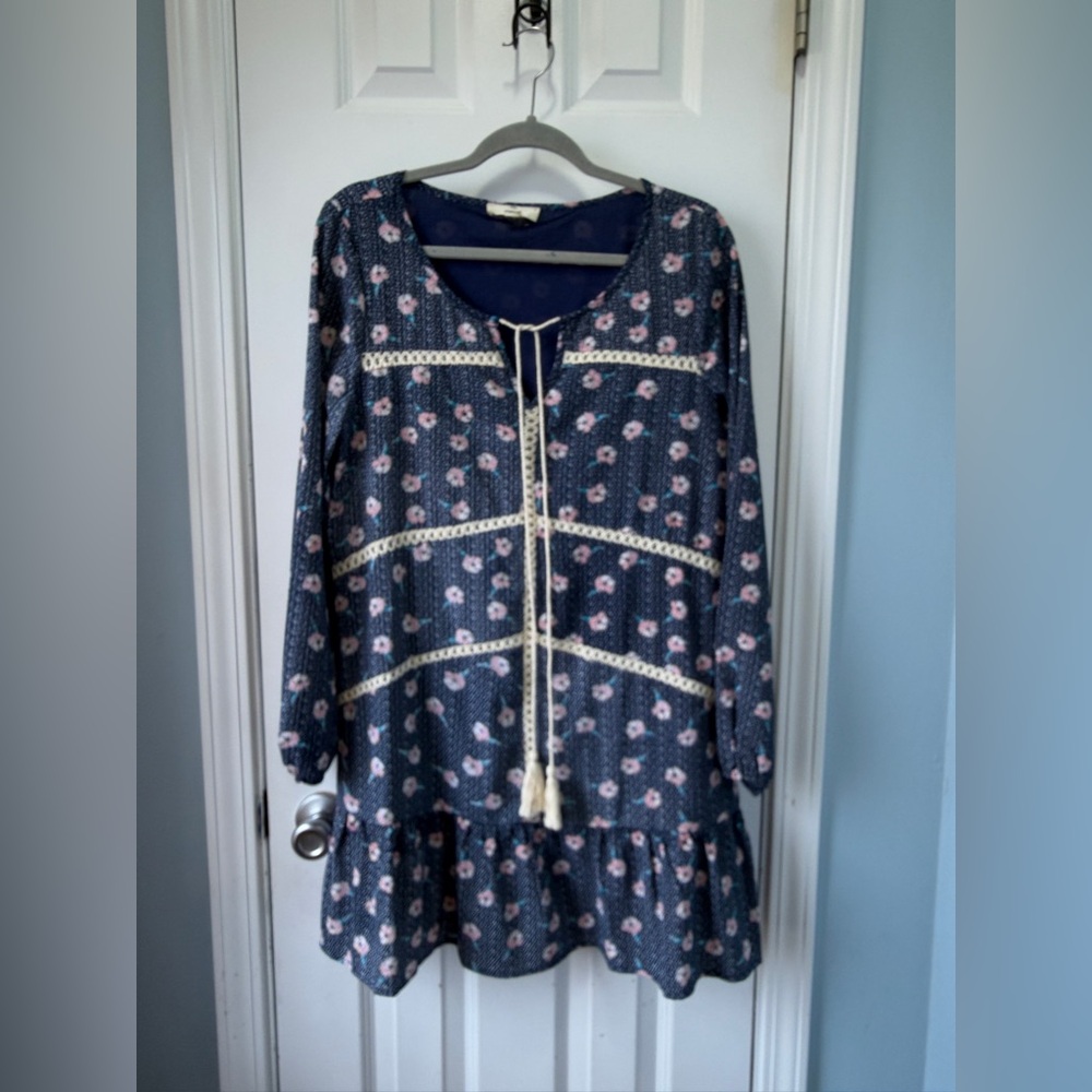 Entro Women's Blue Boho‎ Coastal Cottagecore Coverup Dress Size Medium